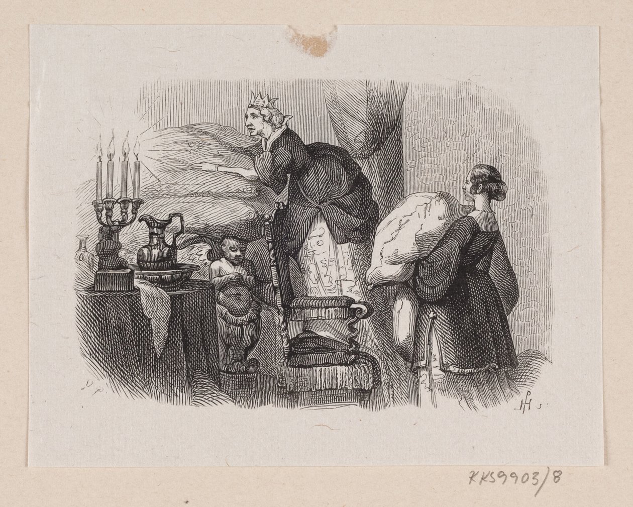 Illusztráció a "The Princess on the Pea" című filmhez, H.C. Andersen, "Tündérmesék és történetek", 1. kötet alkotó: H.P. Hansen