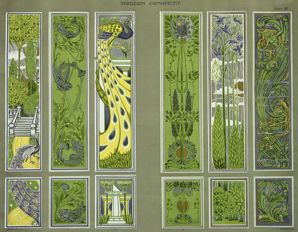 Paneltervek, III. tábla a „Modern Ornament”-ből, a Decorative Art Journal Company Ltd. kiadása 1900 körül alkotó: H.Summerfield Rogerson