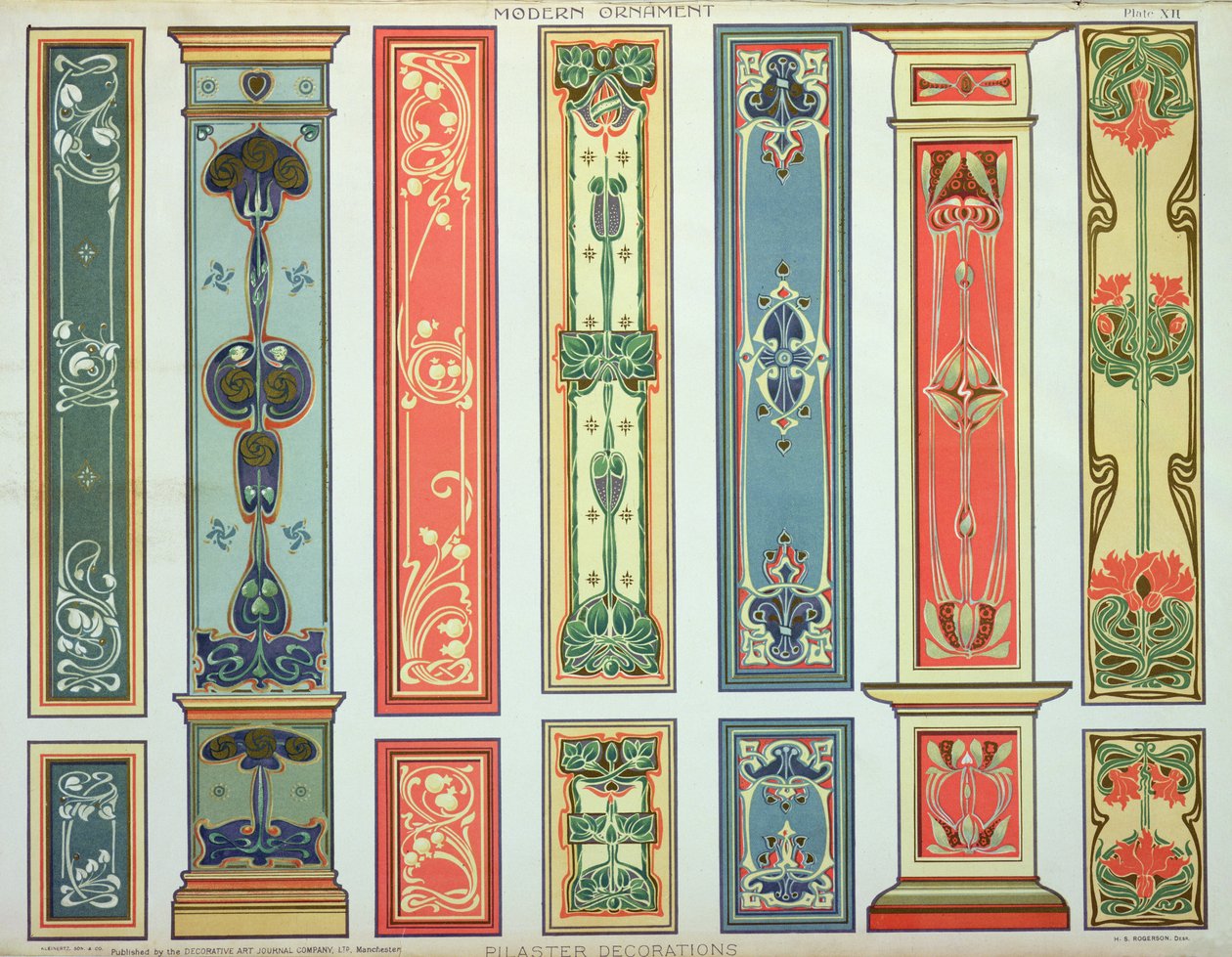 Paneltervek, XII. tábla a "Modern Ornament"-ből, a Decorative Art Journal Company Ltd. kiadása 1900 körül alkotó: H.Summerfield Rogerson