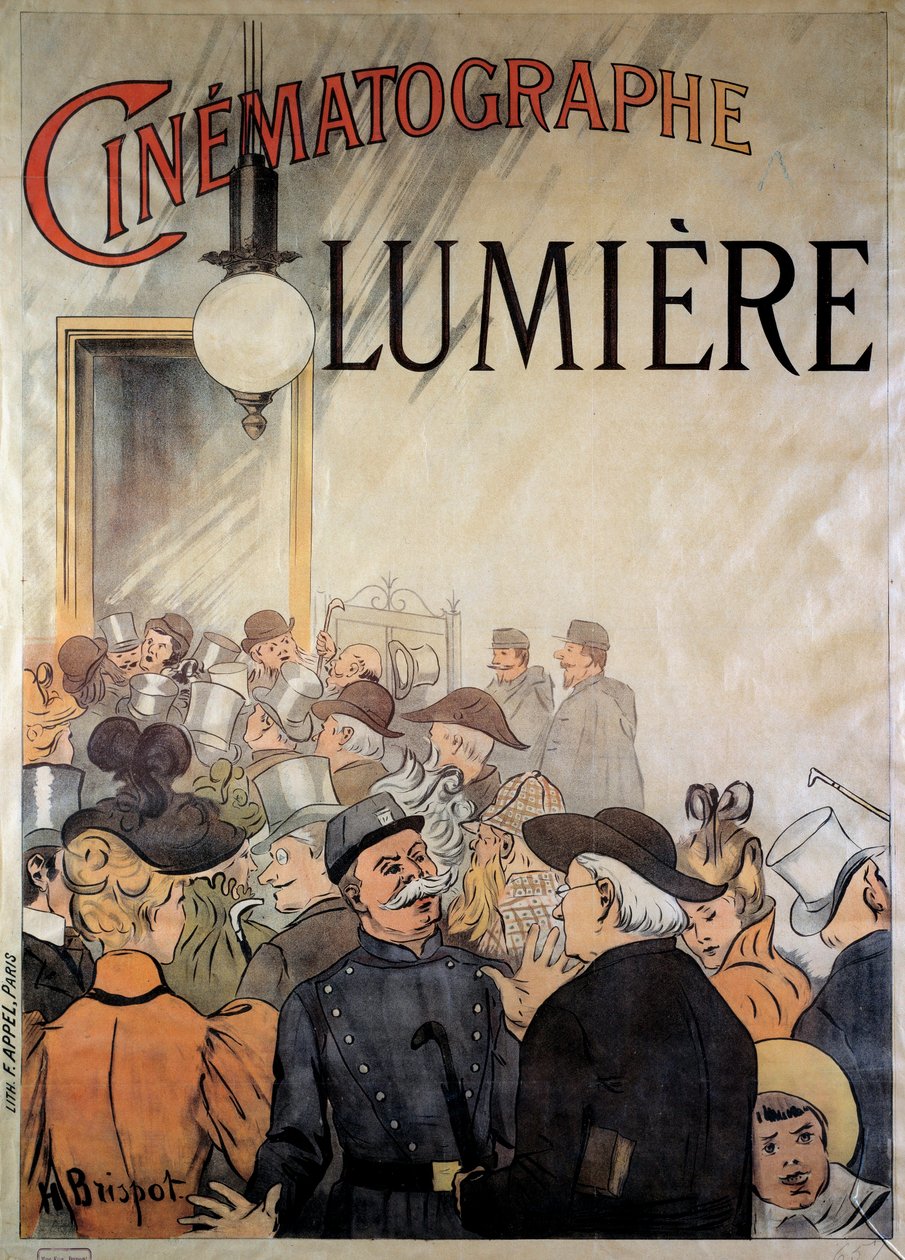 Plakát a Lumiere fivérek operatőrének a nagy kávézóban 1895 decemberében (illusztráció) alkotó: H. Brispot