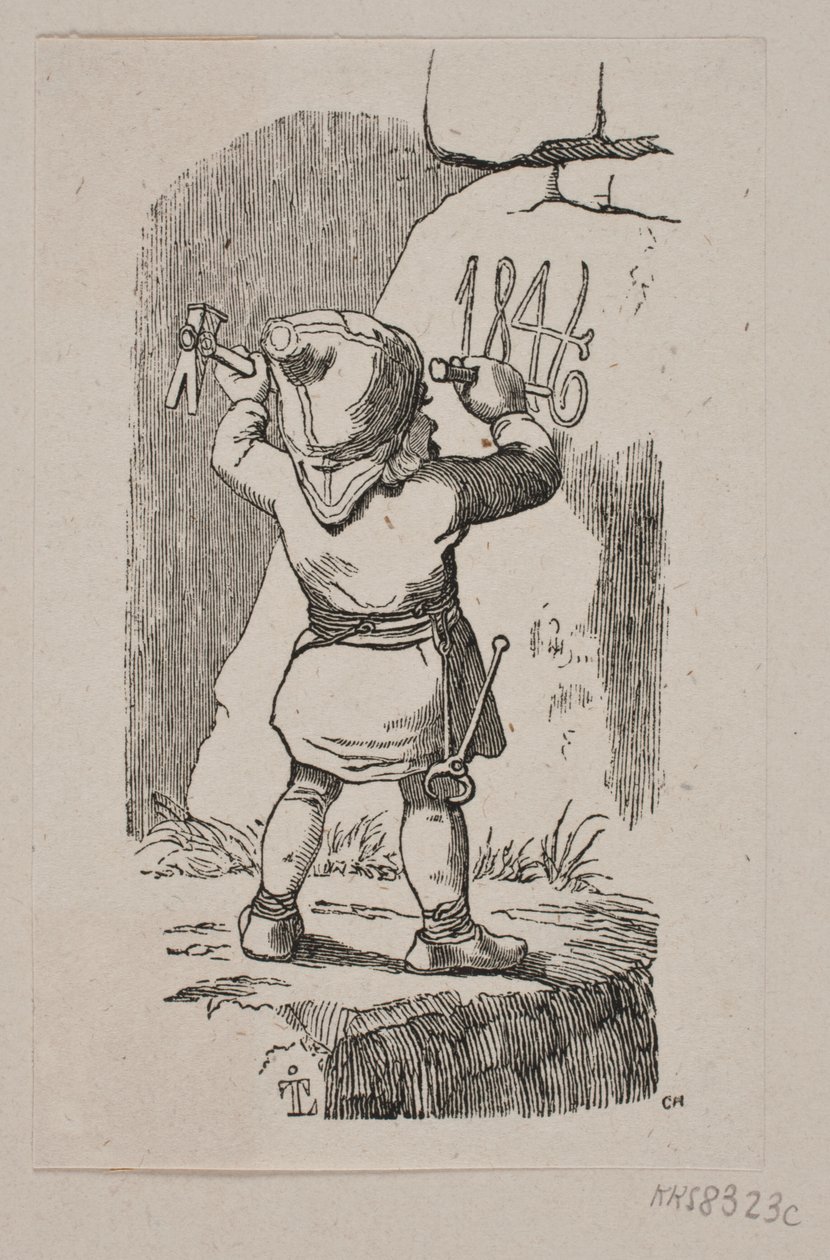 Egy goblin 1846-os évet vés egy sziklába alkotó: H. C. Henneberg