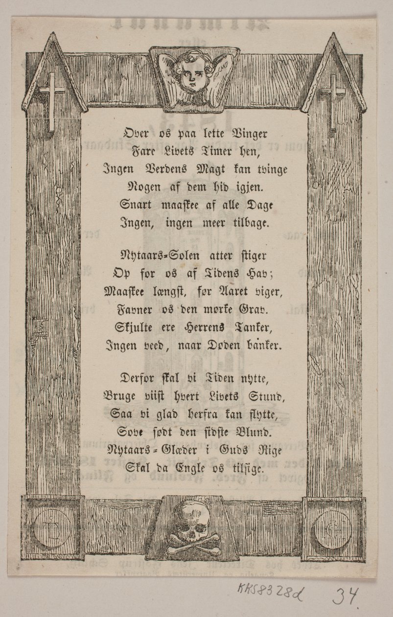 Keretezés angyalfejjel, kereszttel és koponyával alkotó: H. C. Henneberg