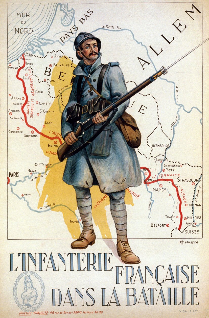 Francia gyalogság a csatában (a piros vonal a Hindenburg vonalat jelöli) - ill. írta H. Delaspre alkotó: H. Delaspre