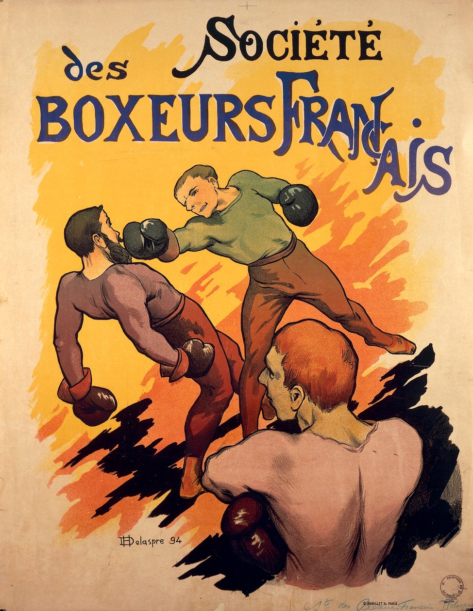 Societe des Boxeurs Francais, francia boxerek reklámillusztrációja, Delaspre alkotó: H. Delaspre