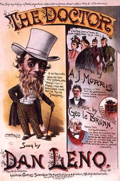A "The Doctor" című film zenéjének címlapja, Dan Leno énekel (színes litográfia) alkotó: H. G. Banks