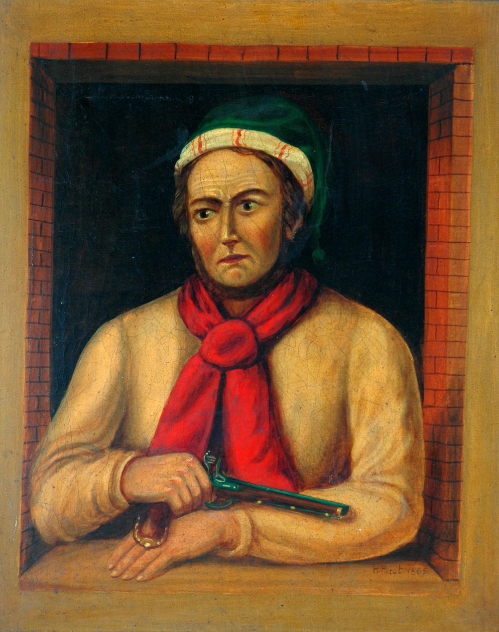 Fegyveres férfi néz ki az ablakon, 1865 alkotó: H. Hurst