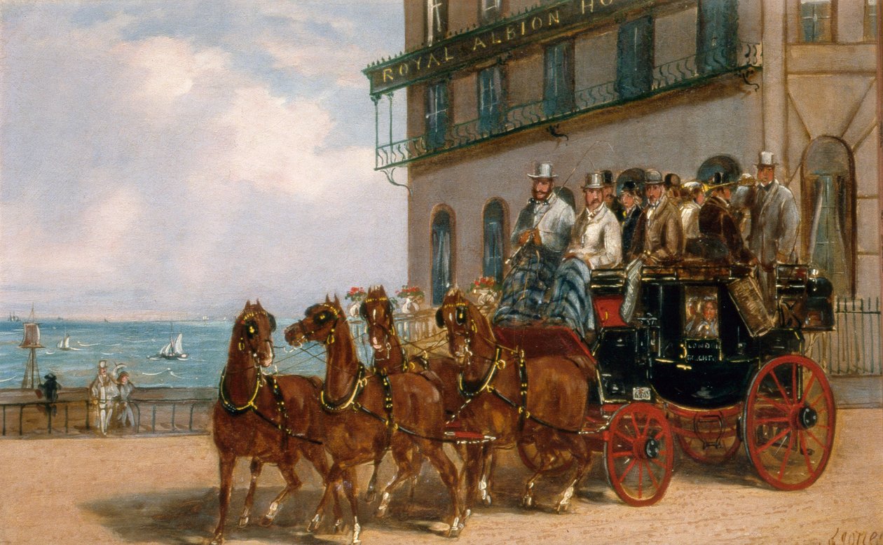 Postakocsi a Royal Albion Hotel előtt alkotó: H. J. Jones