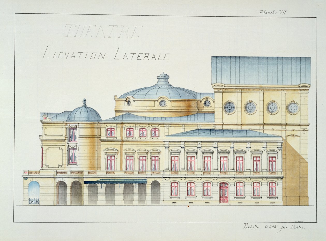 Egy színház oldalsó emelkedése, VII. tábla egy tervfóliáról, 1870 körül alkotó: H. Monnot