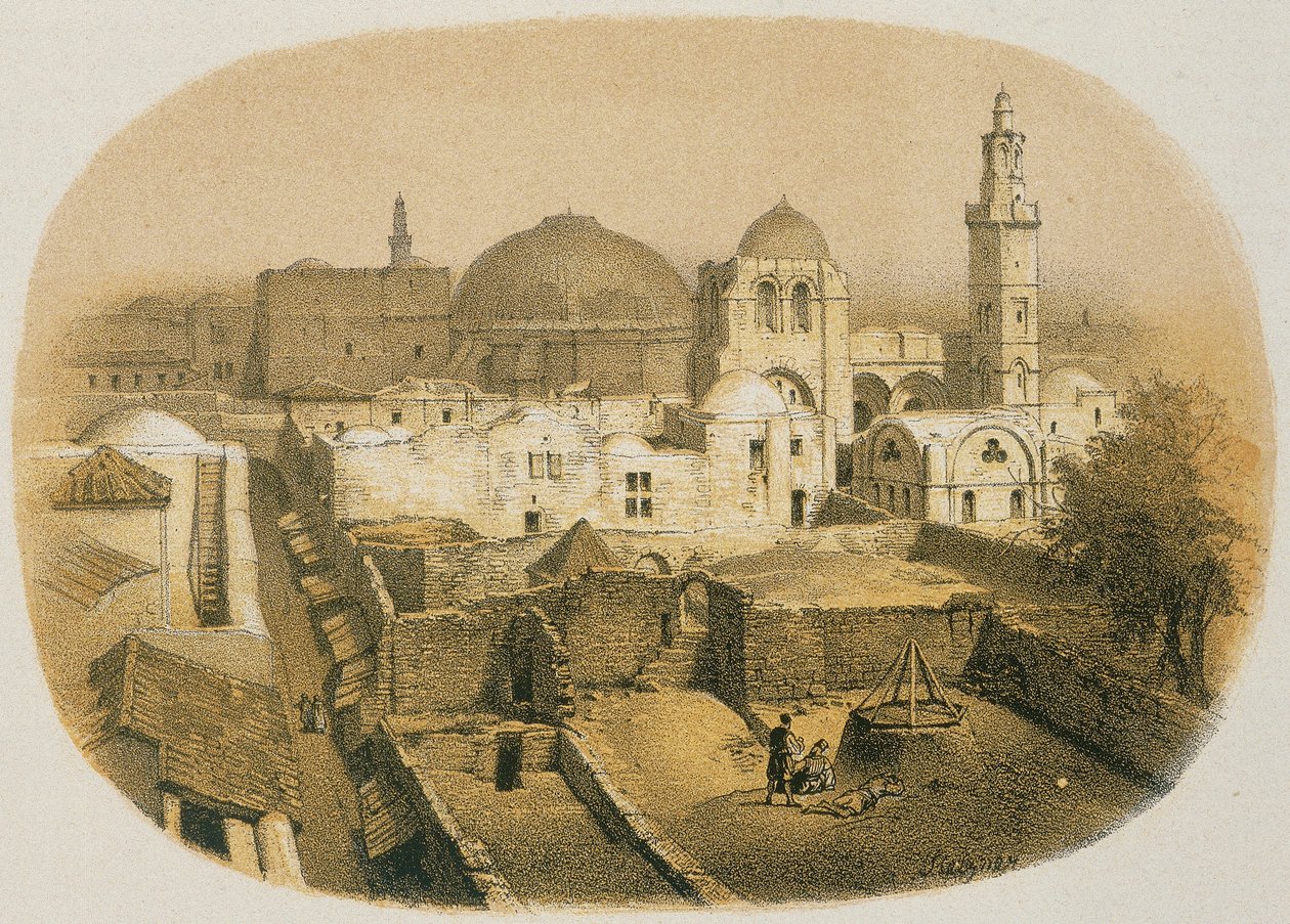 A Szent Sír-templom Jeruzsálemben. Rézkarc Stelzner - Steinkopk J.F. Editore alkotó: H. Stelzner