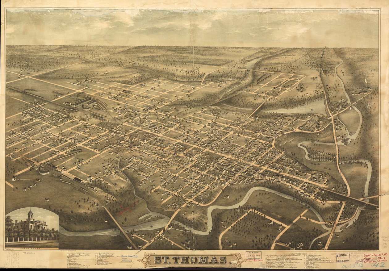 A perspektivikus térkép nem méretarányosan készült. Tájékozódás észak felé a bal alsó felé. Madártávlat. LC Panoramic maps (2. kiadás), 1074 Raszterképként is elérhető a Library of Congress webhelyén. Illust tartalmazza. és indexelni az érdekes helyeket. L alkotó: H.; Stoner Brosius