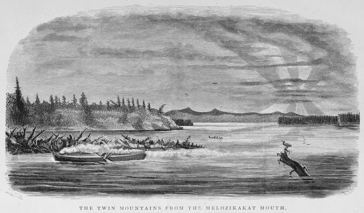 Az ikerhegység a Melozikakat-torkolatból, az „Alaska and its Resources”-ból, William H. Dall, vésette John Andrew, pub. 1870 alkotó: H. W., Elliot