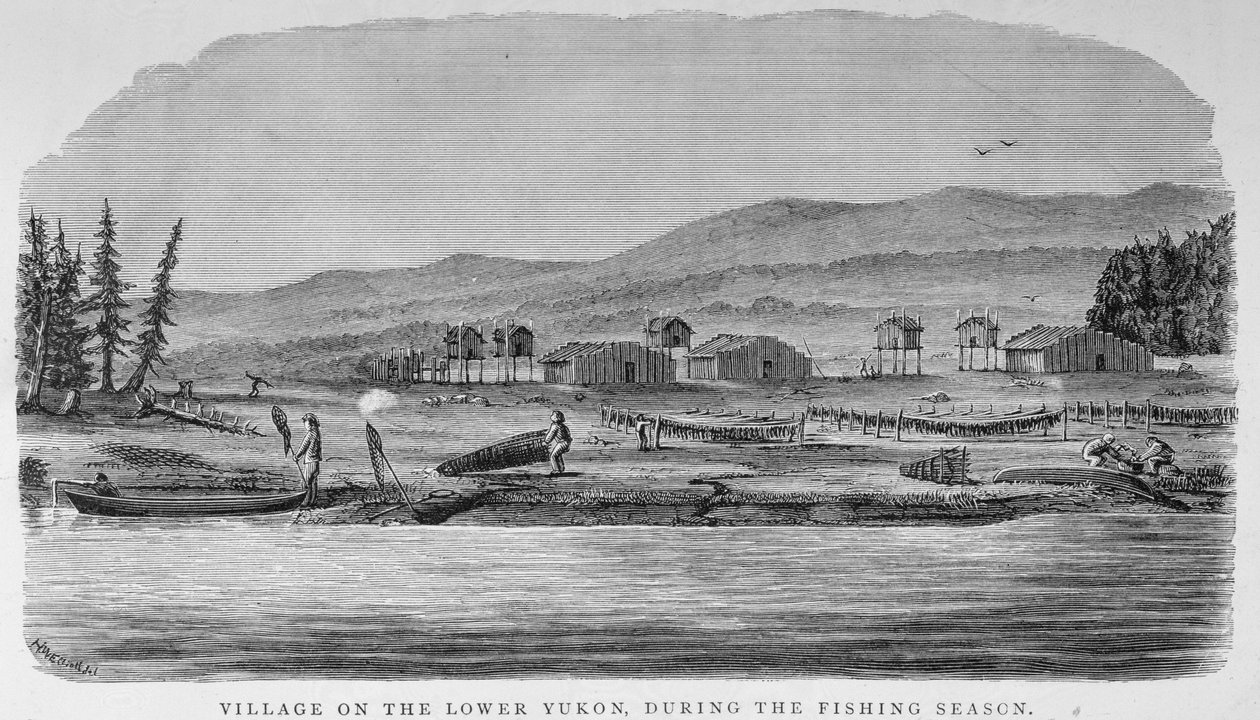 Falu az Alsó-Yukonon, "Alaska és erőforrásai", William H. Dall, vésette John Andrew, pub. 1870 alkotó: H. W., Elliot