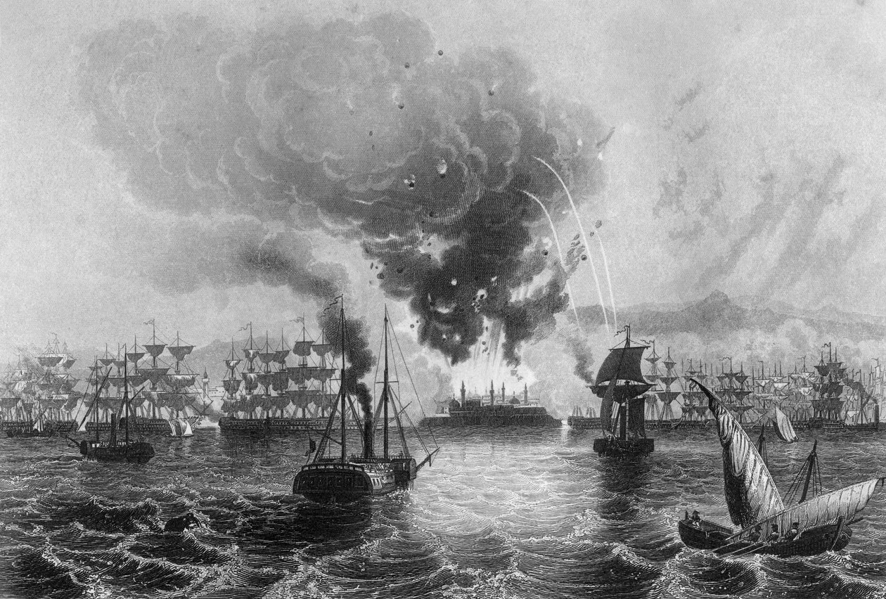 St Jean DAcre bombázása Sir Charles Napier admirális által, 1840. november 3. c1857. alkotó: H. Winkles