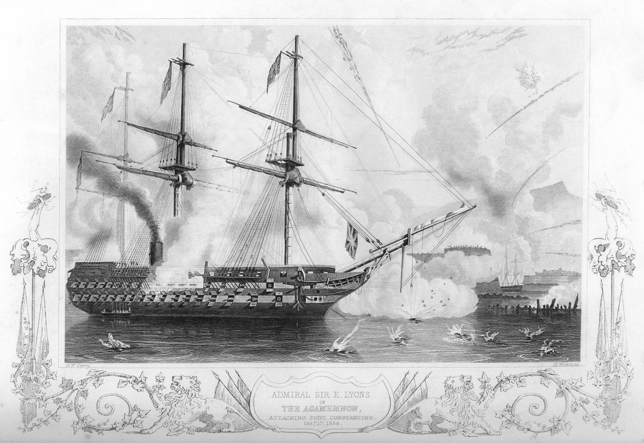 A HMS Agamemnon megtámadja Constantine erődjét, 1854 1857. alkotó: H. Winkles