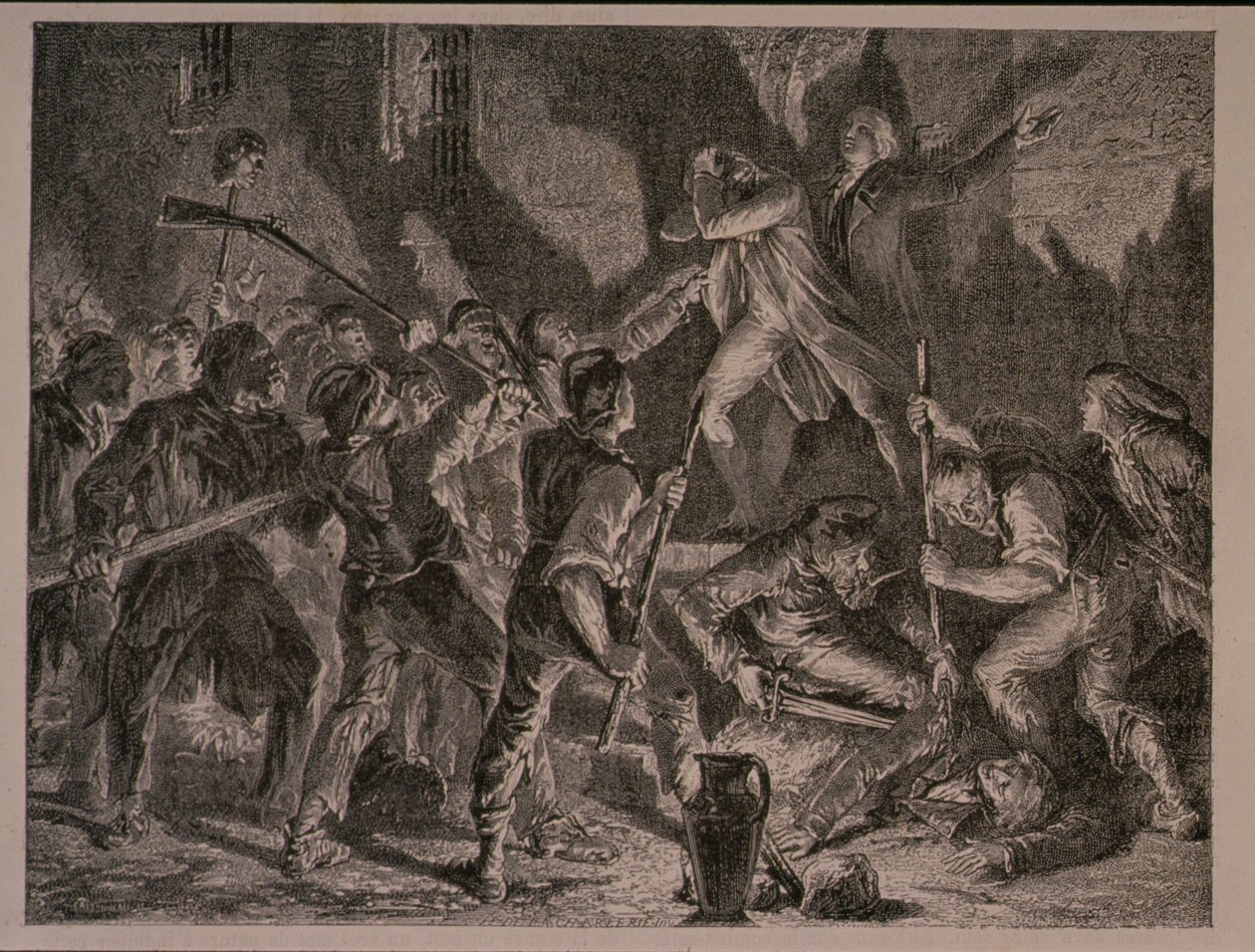 A mészárlás a börtönökben 1792 szeptemberében, vésette Jean-Baptiste Charles Carbonneau (sz. 1815) alkotó: H. de la Charlerie