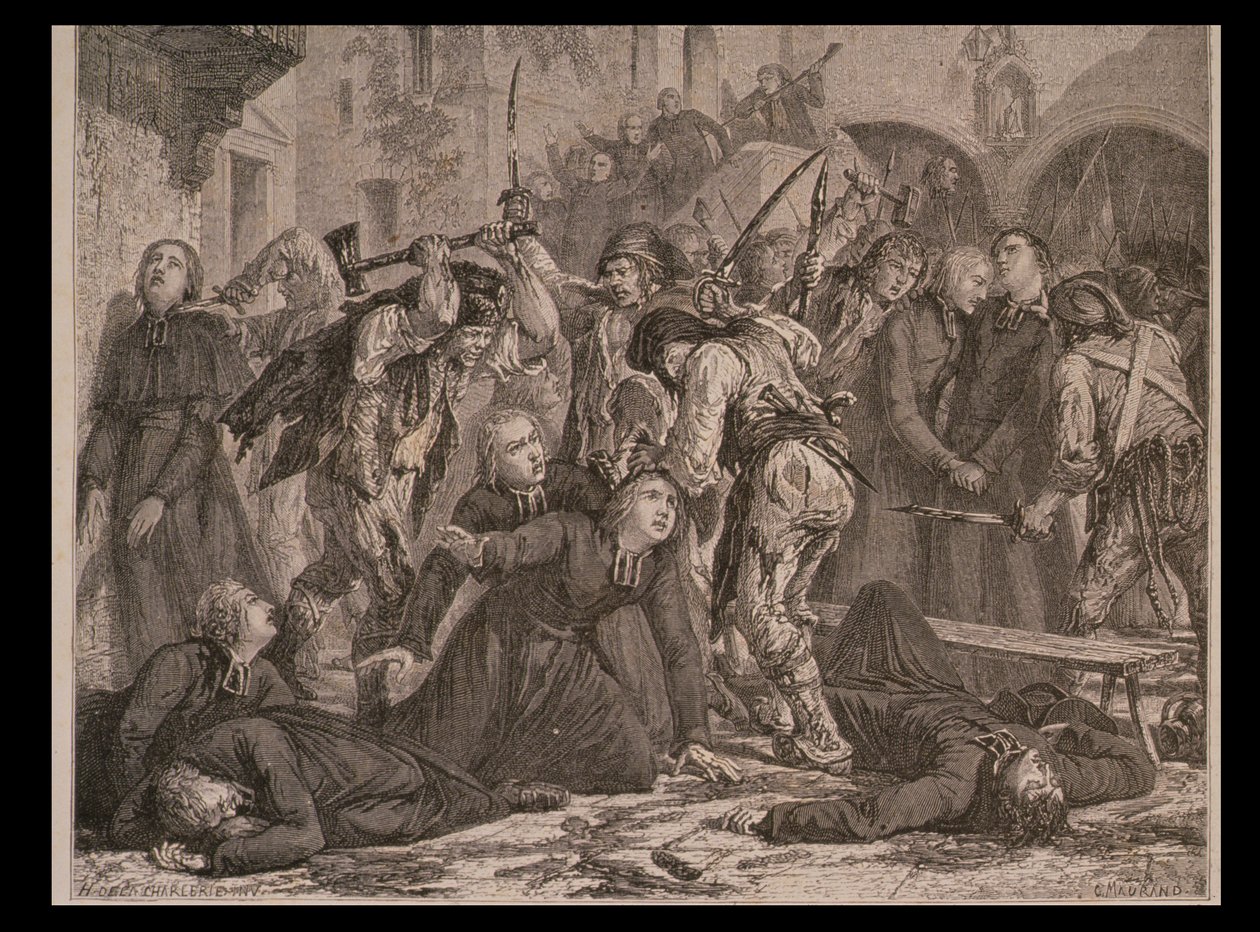 A papok mészárlása 1792 szeptemberében, Charles Maurand metszete alkotó: H. de la Charlerie