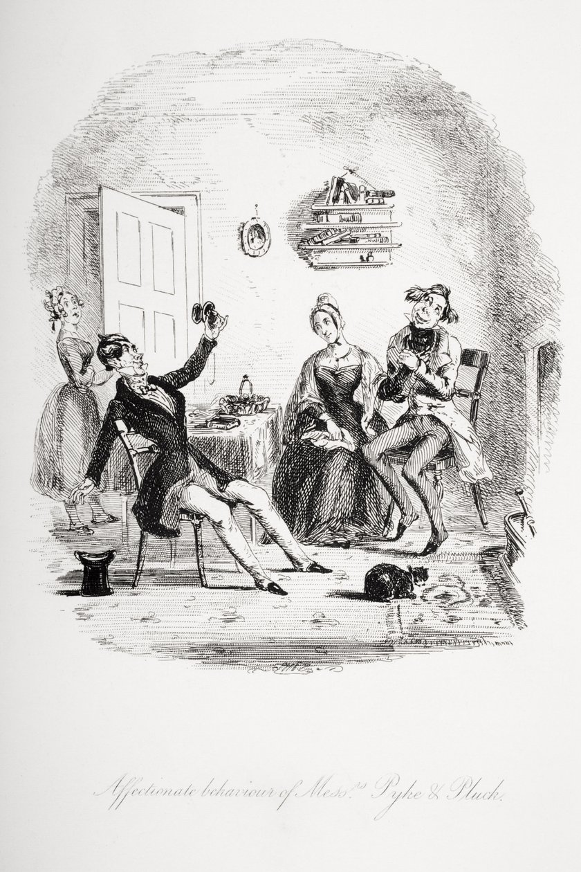 Pyke és Pluck urak szeretetteljes viselkedése, Charles Dickens (1812-70) 1839-ben megjelent "Nicholas Nickleby" című művéből. alkotó: Hablot Knight Browne