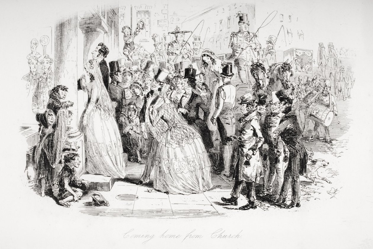 A templomból hazatérve, Charles Dickens (1812-70) „Dombey és fia” című illusztrációja, először 1848-ban jelent meg alkotó: Hablot Knight Browne