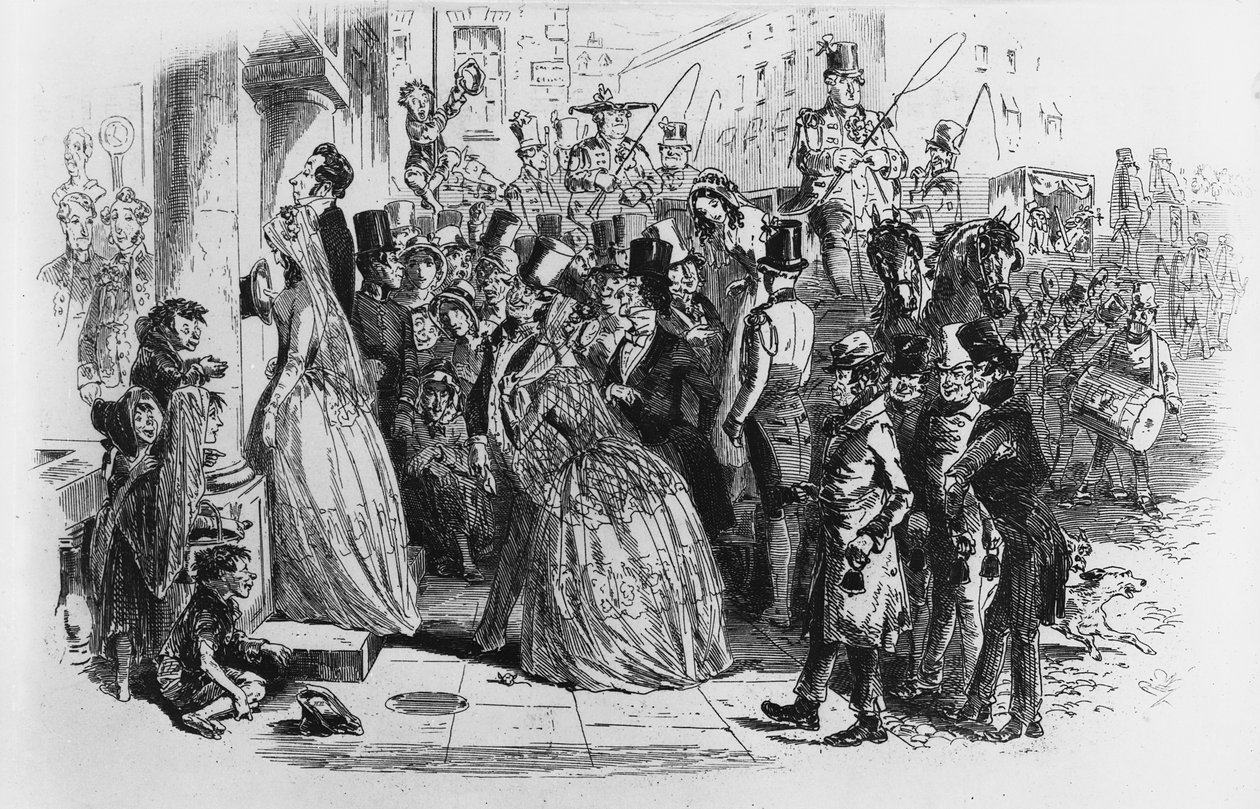 Hazatérve a templomból, illusztráció Charles Dickens „Dombey és fia” című művéből, először 1848-ban jelent meg alkotó: Hablot Knight Browne