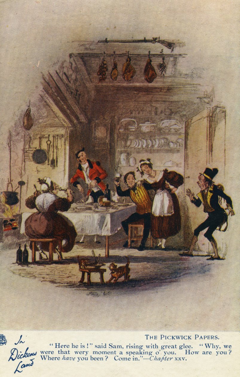 In Dickens Land – The Pickwick Papers képeslap, 1905 körül alkotó: Hablot Knight Browne