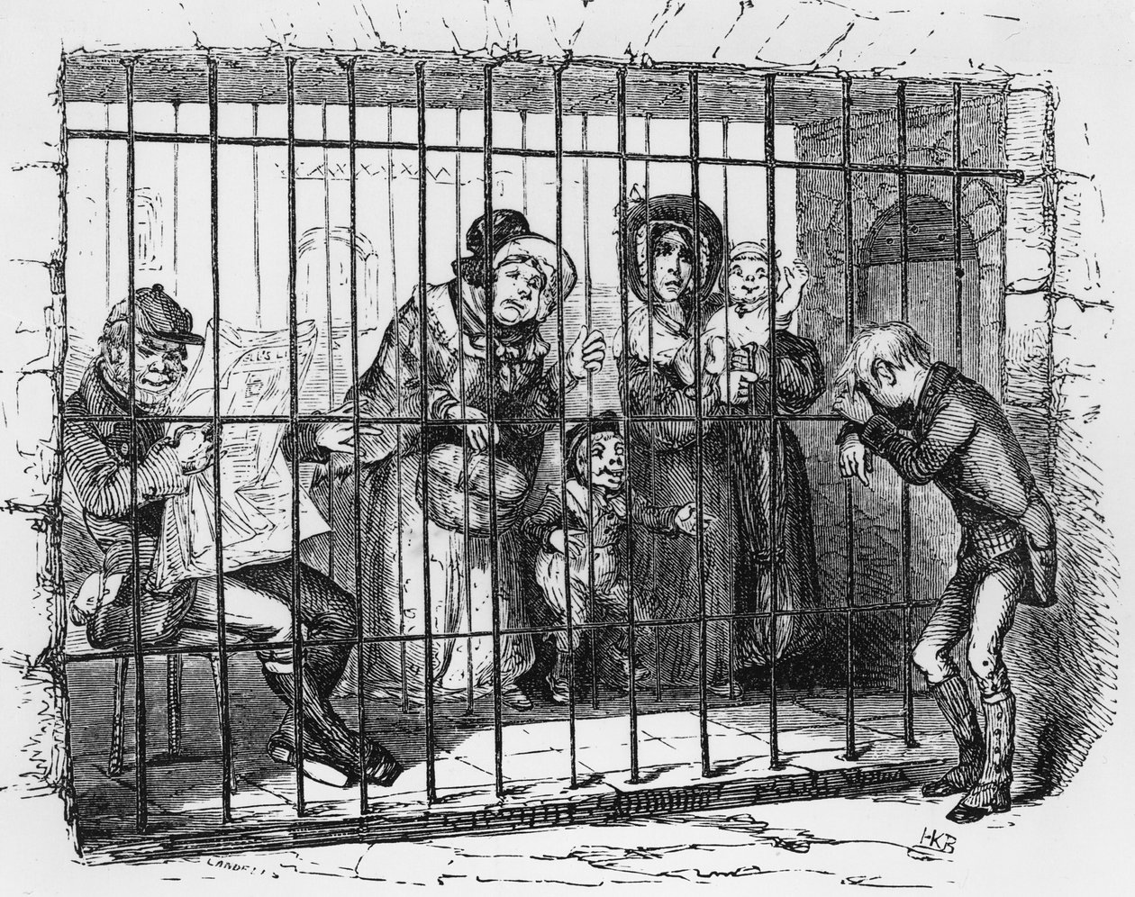 Kit a börtönben, illusztráció: Charles Dickens „The Old Curiosity Shop”, 1841 alkotó: Hablot Knight Browne