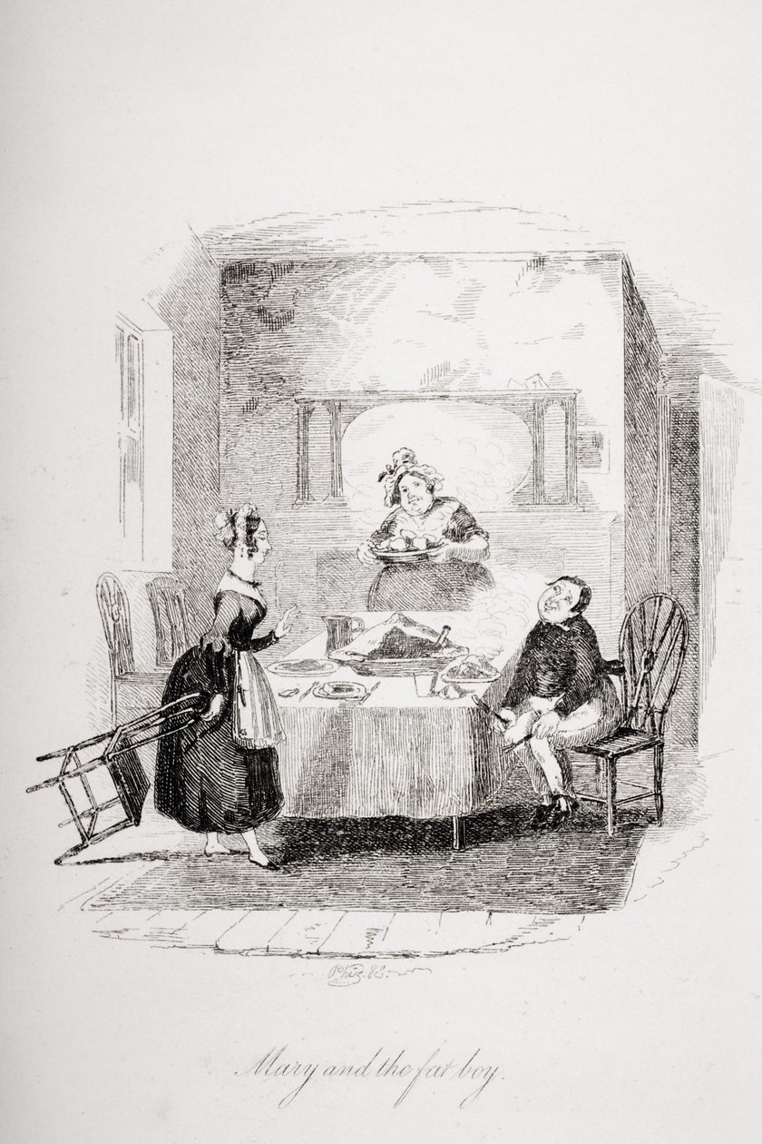 Mary és a kövér fiú, Charles Dickens (1812-70) 1837-ben megjelent „The Pickwick Papers” című illusztrációja alkotó: Hablot Knight Browne