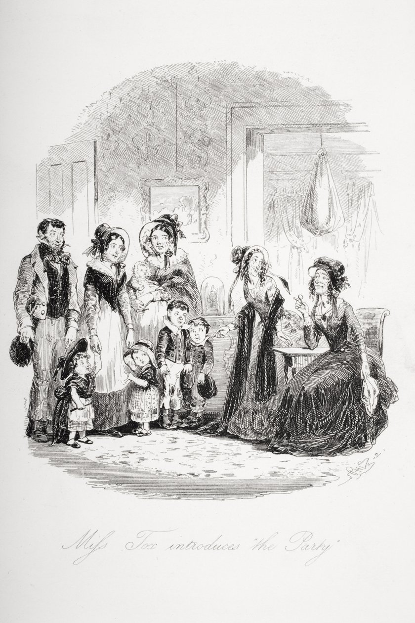 Miss Tox bemutatja a "The Party"-t, Charles Dickens (1812-70) "Dombey és fia" című illusztrációját, amely először 1848-ban jelent meg. alkotó: Hablot Knight Browne