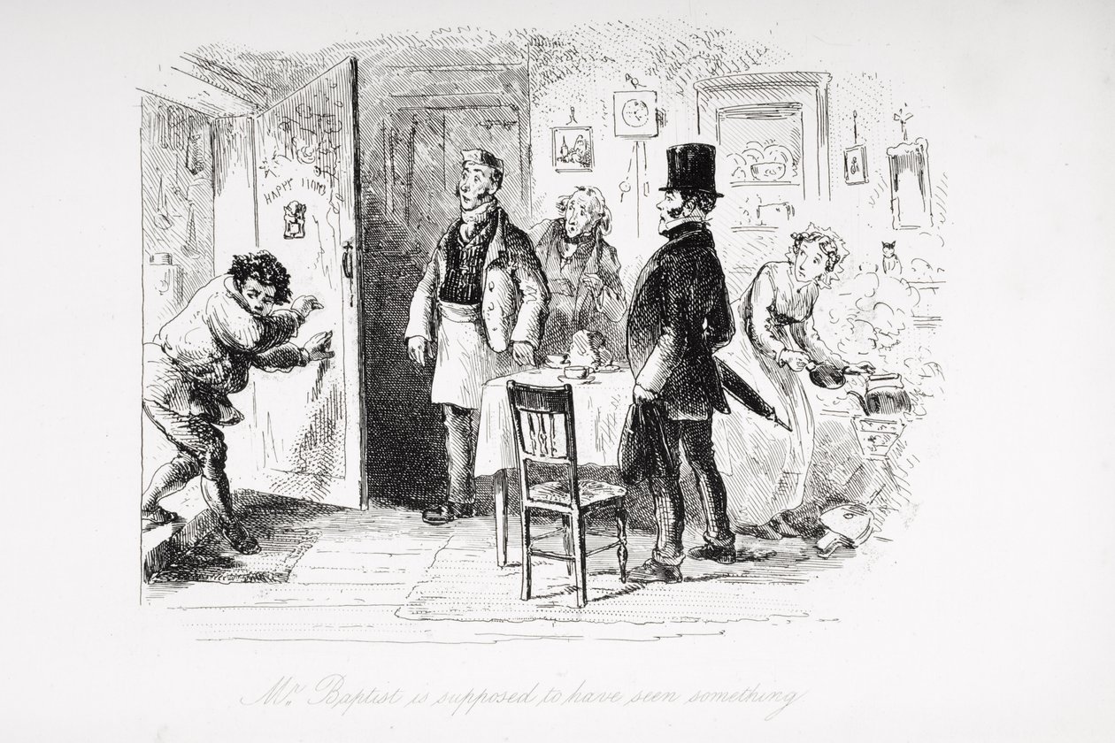 Mr. Baptist állítólag látott valamit, Charles Dickens (1812-70) „Little Dorrit” című művéből, amelyet először 1857-ben adtak ki. alkotó: Hablot Knight Browne