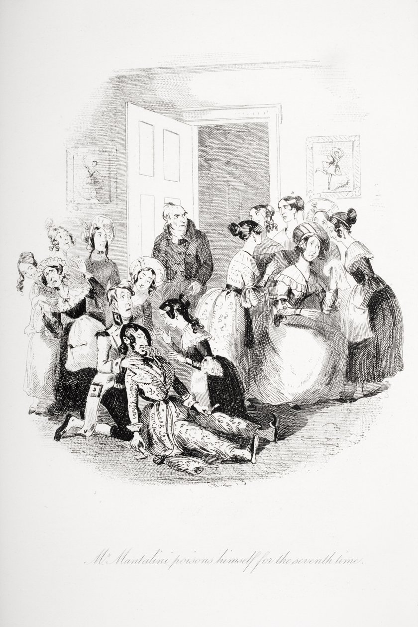 Mr. Mantalini hetedszer mérgezi meg magát. Illusztráció Charles Dickens (1812-70) 