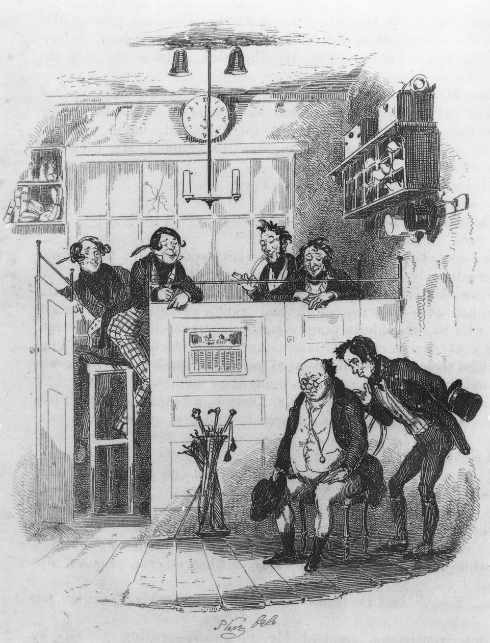 Mr. Pickwick és Sam az ügyvédi irodában, illusztráció Charles Dickens „The Pickwick Papers” című művéből, 1837 alkotó: Hablot Knight Browne