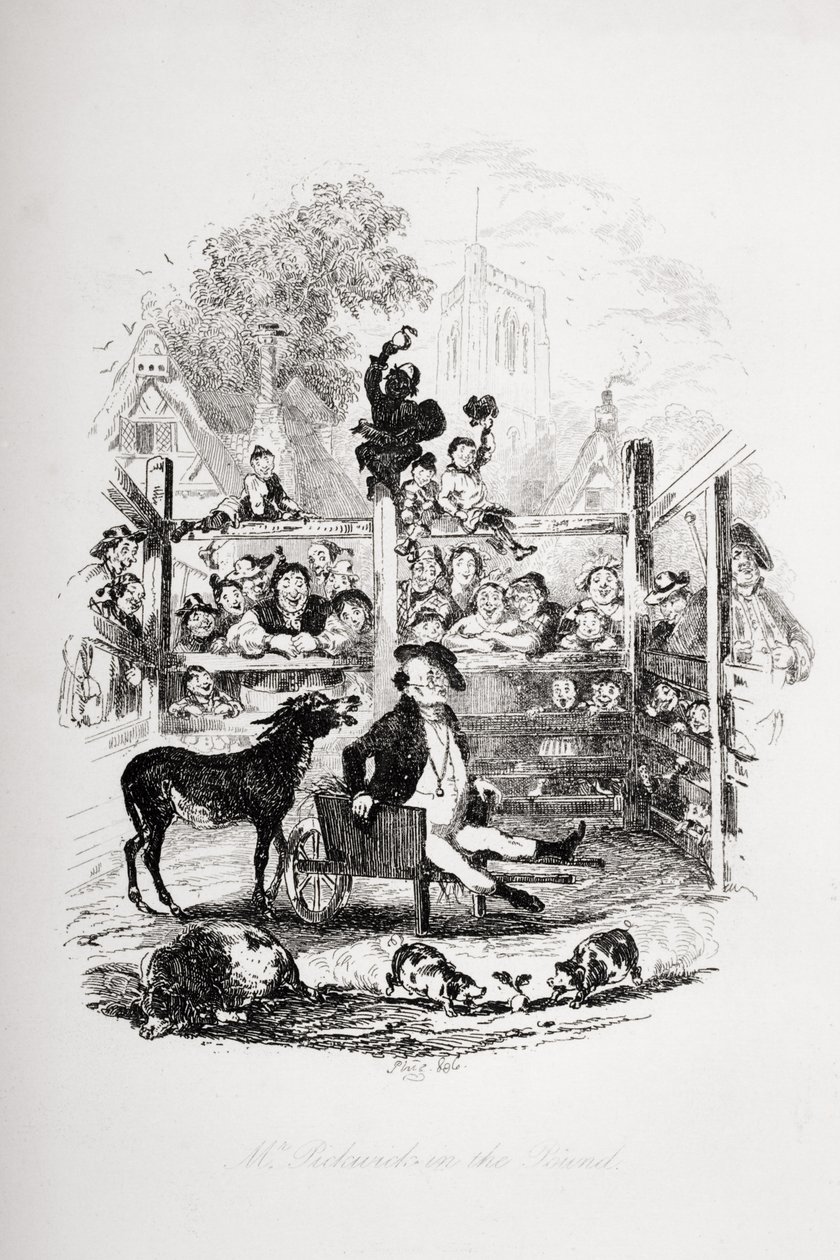 Mr. Pickwick a fontban, illusztráció Charles Dickens (1812-70) „The Pickwick Papers” című művéből, 1837-ben alkotó: Hablot Knight Browne