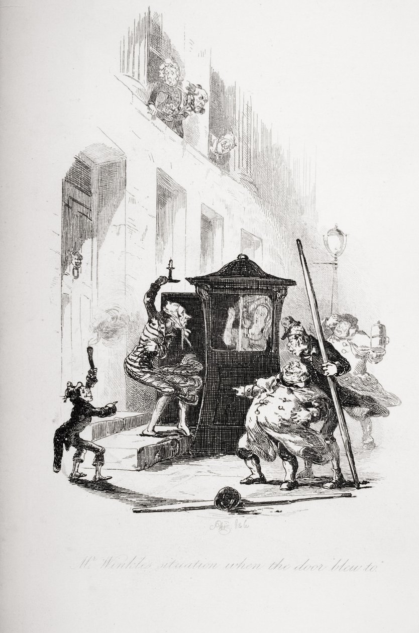 Mr. Winkle helyzete, amikor becsapódott az ajtó, Charles Dickens (1812-70) 1837-ben megjelent 