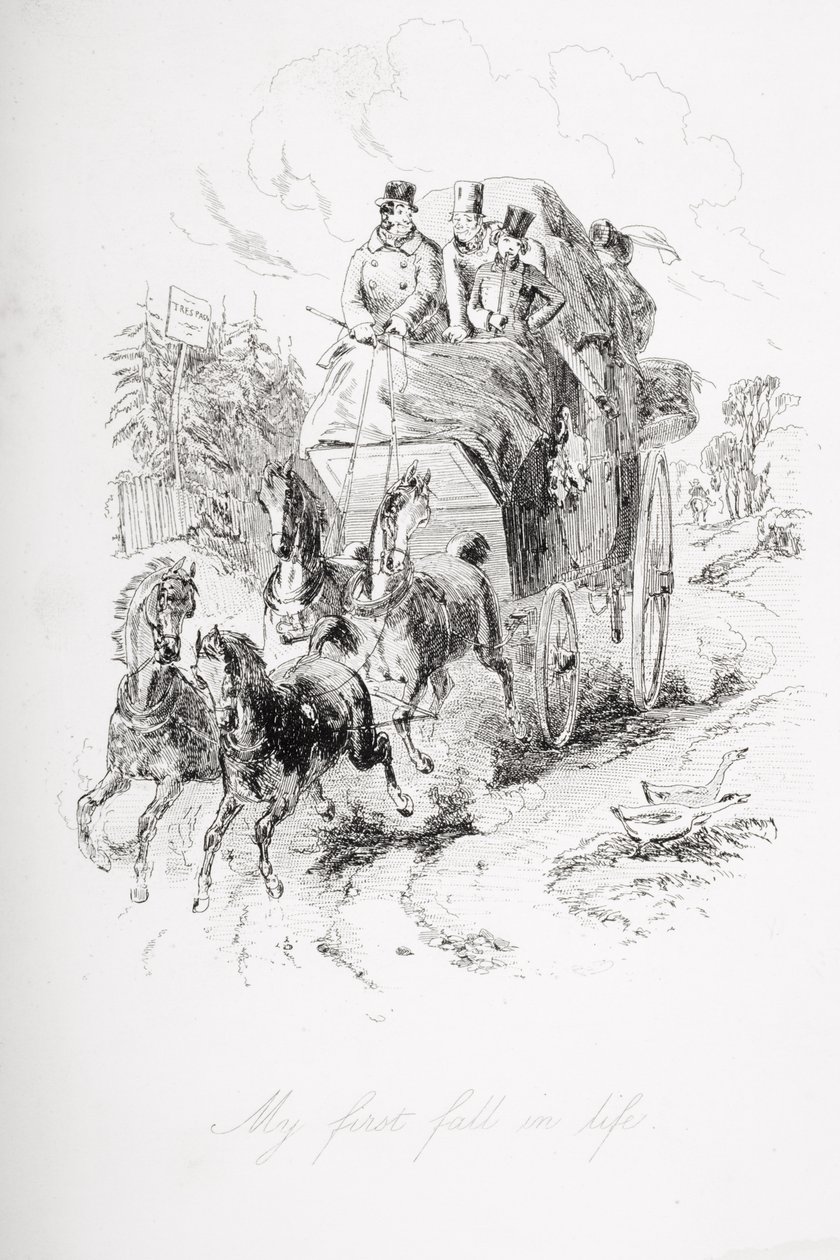 Életem első bukásom, Charles Dickens (1812-70) „David Copperfield” című illusztrációja, amely először 1850-ben jelent meg alkotó: Hablot Knight Browne