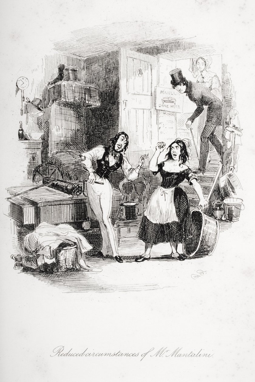 Mantalini úr szűkített körülményei, illusztráció Charles Dickens (1812-70) 