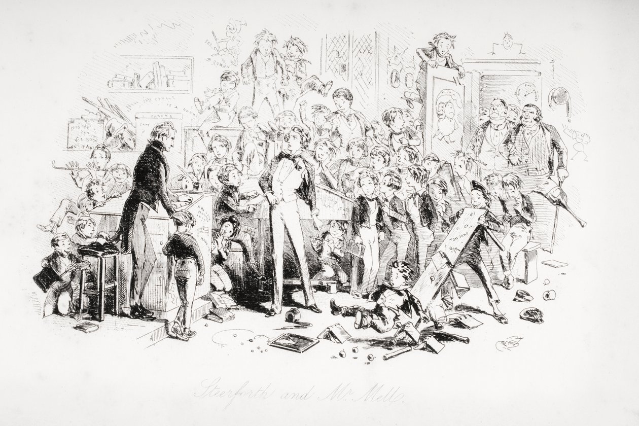 Steerforth és Mr. Mell, Charles Dickens (1812-70) „David Copperfield” című művéből készült illusztráció, először 1850-ben alkotó: Hablot Knight Browne
