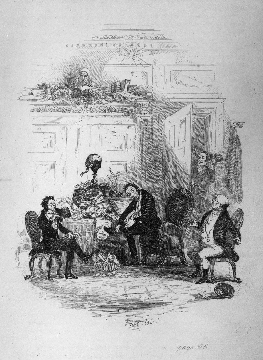 Az első interjú Serjeant Snubbin úrral, illusztráció Charles Darwin „The Pickwick Papers” című könyvéből, 1837 alkotó: Hablot Knight Browne