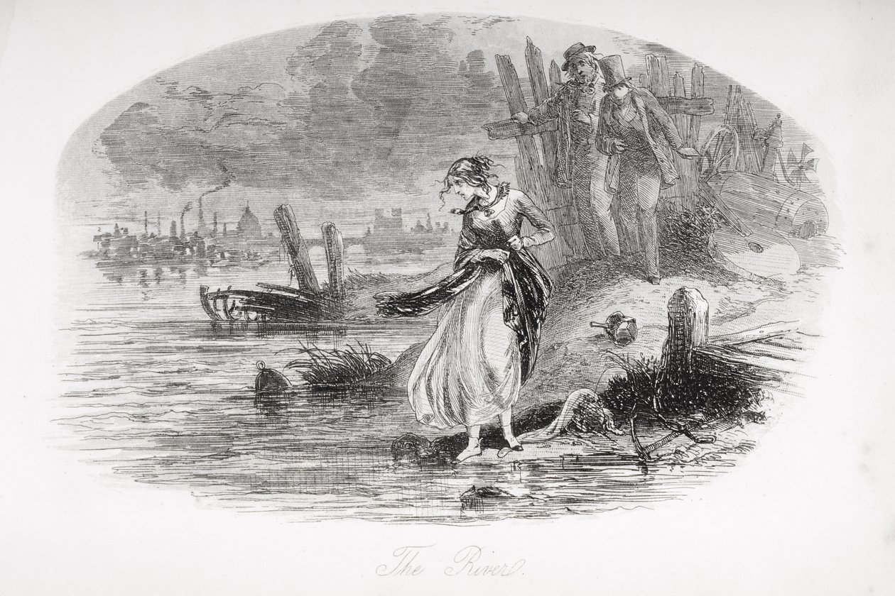 A folyó, Charles Dickens (1812-70) „David Copperfield” című művének illusztrációja, amely először 1850-ben jelent meg alkotó: Hablot Knight Browne