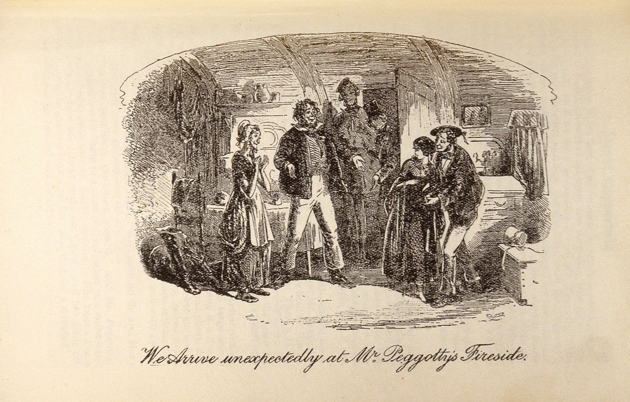 „Váratlanul megérkezünk Mr. Peggotty tűzipartjára”, Charles Dickens (1812-70) „David Copperfield” című művéből alkotó: Hablot Knight Browne