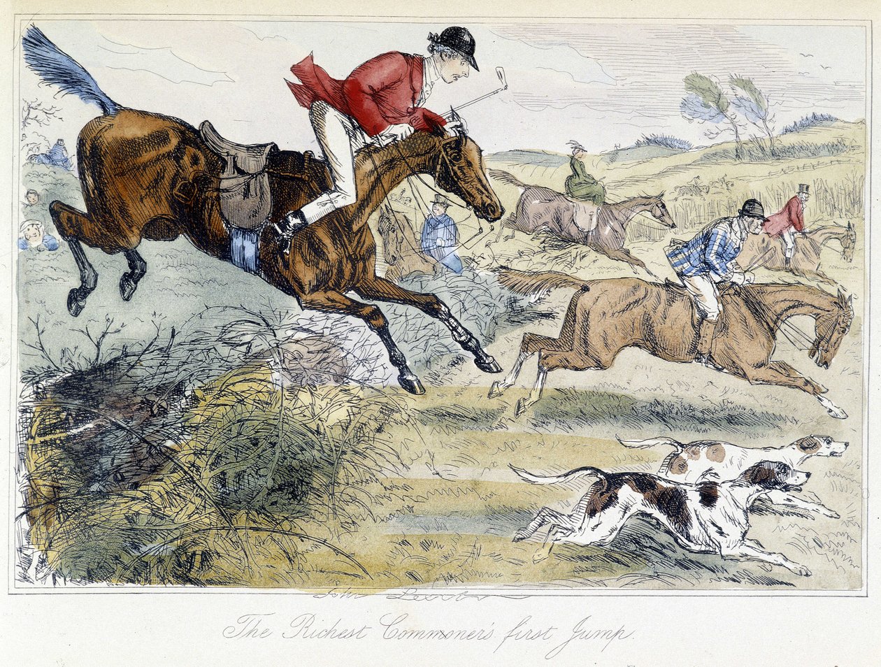 Vadászjelenet, angol rajzfilm a rókavadászatról, Thomas Scott „” kalandjaiból, vagy Hawbuck Grange”, illusztráció: H.K. Browne és W.T. Maud. alkotó: Hablot Knight Browne