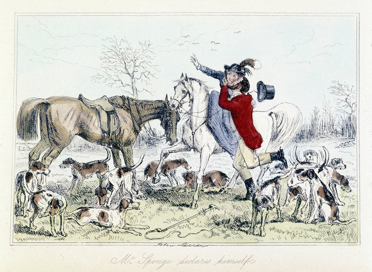 Szivacs úr kijelenti magát. Angol karikatúra a rókavadászatról a „Thomas Scott kalandjaiban”, illusztráció: H.K. Browne és W.T. Maud alkotó: Hablot Knight Browne
