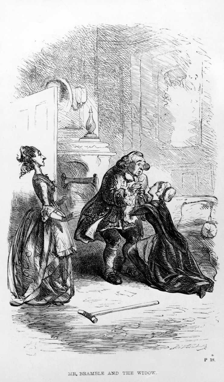 Mr. Bramble és az özvegy a Humphry Clinker expedíciójából, Tobias Smollett alkotó: Hablot Knight Browne