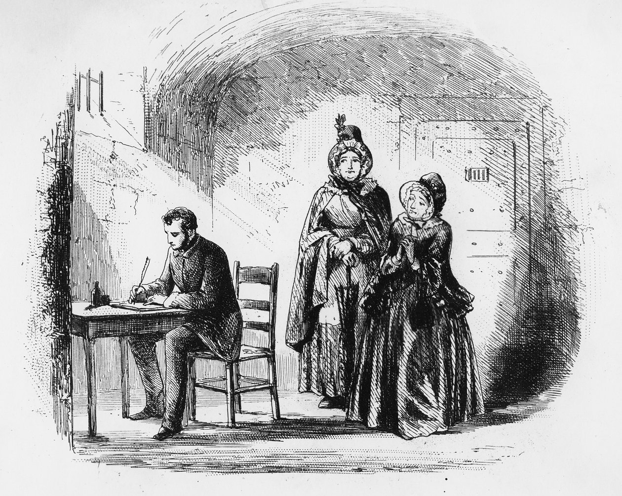 Mrs. Bagnet visszatér expedíciójáról, illusztrációja Charles Dickens (1812-70) „Bleak House” című művéből, 1853-ban alkotó: Hablot Knight Browne