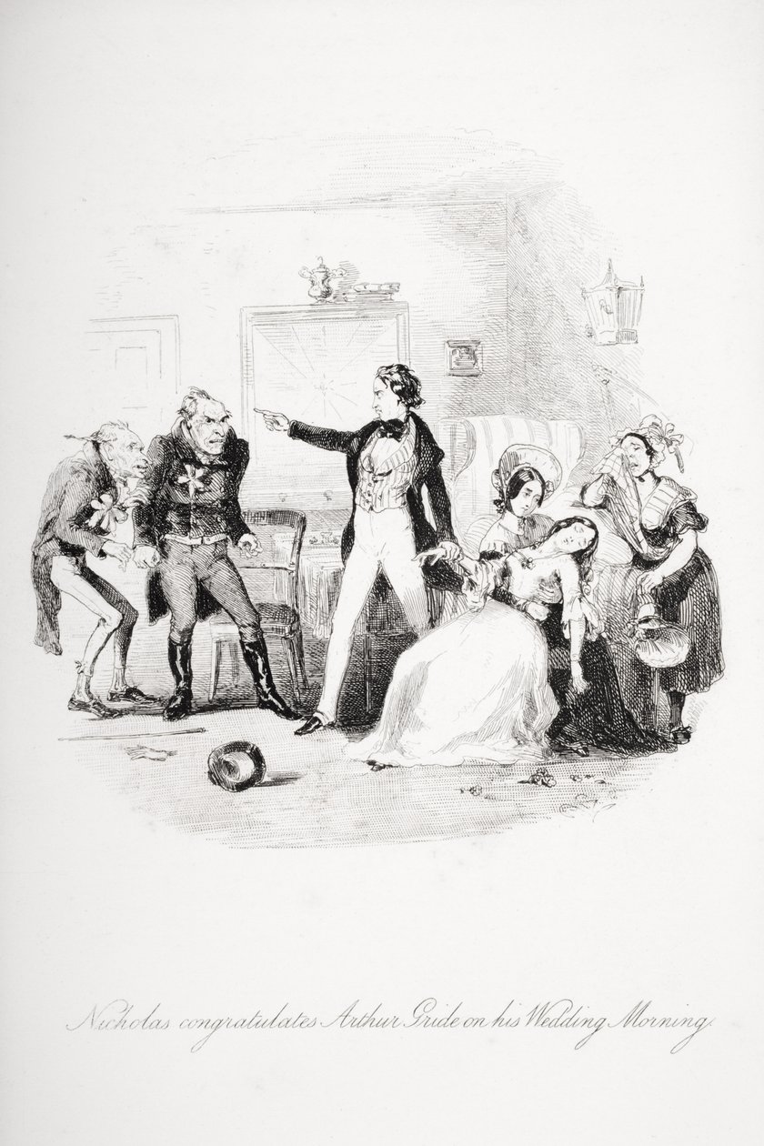 Nicholas gratulál Arthur Gride-nak az esküvő reggelén, Charles Dickens (1812-70) 