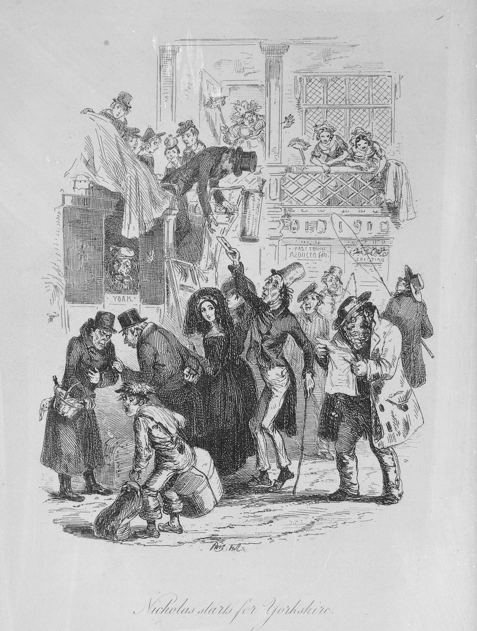 Nicholas Yorkshire-be indul, illusztráció Charles Dickens (1812-70) "Nicholas Nickleby" című művéből, 1839-ben megjelent (litho) alkotó: Hablot Knight Browne
