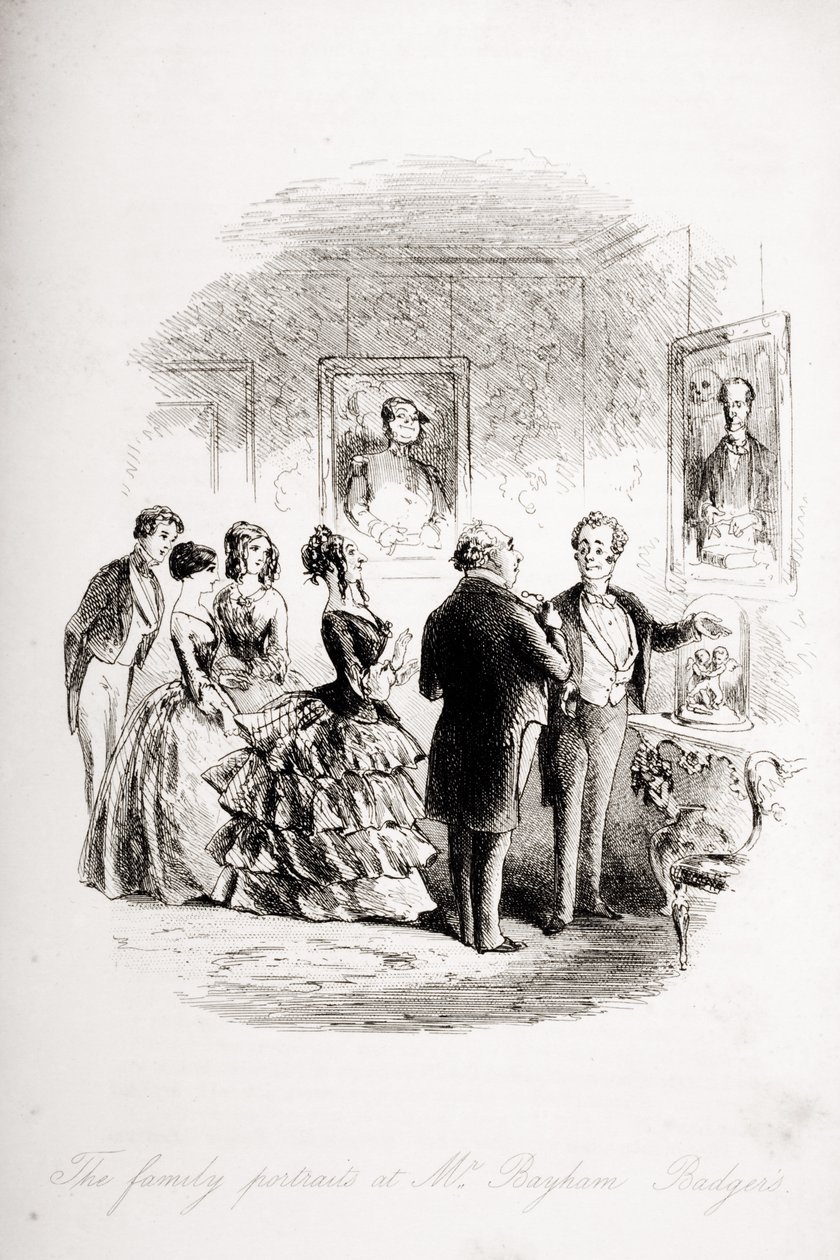 Családi portrék Mr. Bayham Badgernél, illusztráció Charles Dickens (1812-70) „Bleak House” című művéből, 1853-ban (litho) alkotó: Hablot Knight Browne