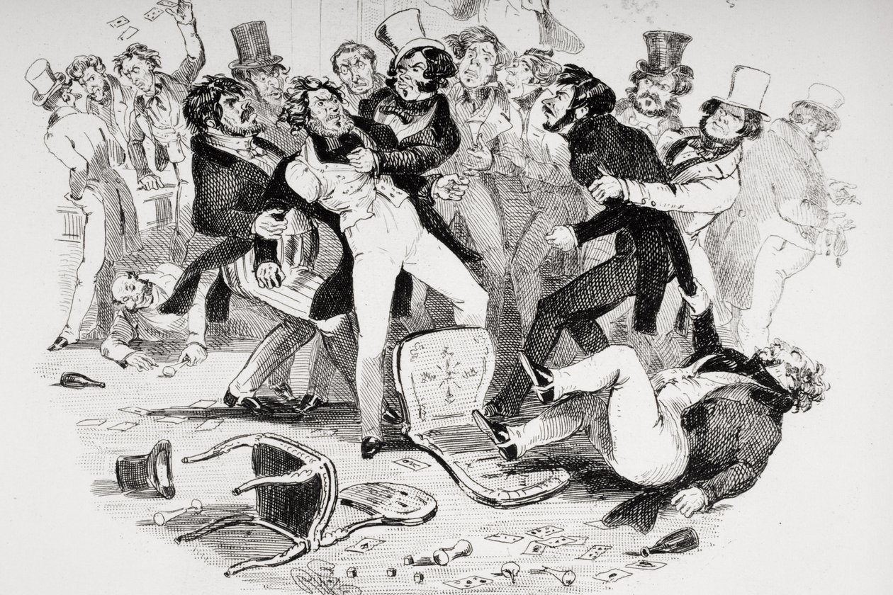 Az utolsó verekedés Sir Mulberry és tanítványa között, Charles Dickens (1812-70) 