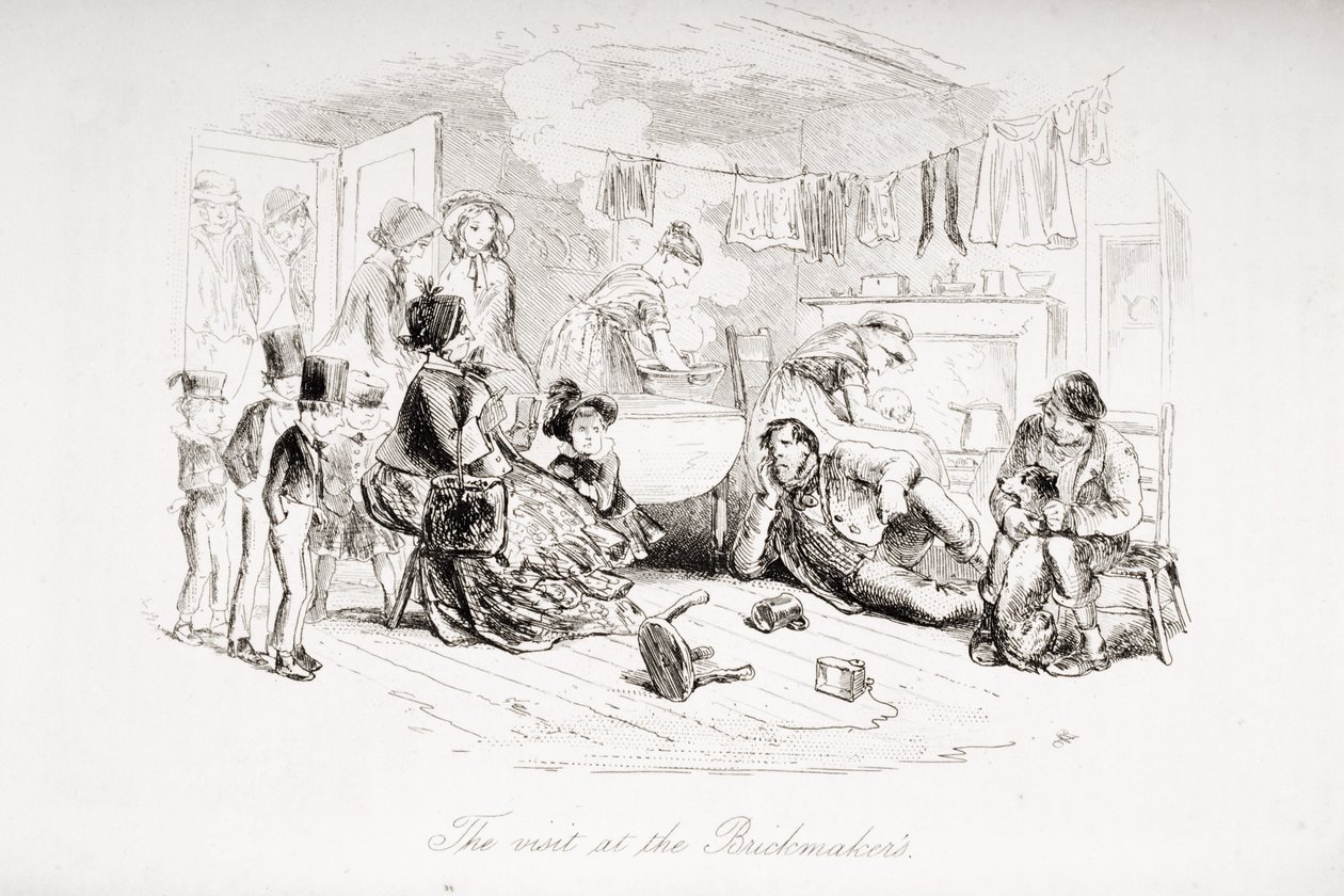 Látogatás a téglagyárban, illusztráció Charles Dickens (1812-70) „Bleak House” című művéből, 1853-ban alkotó: Hablot Knight Browne