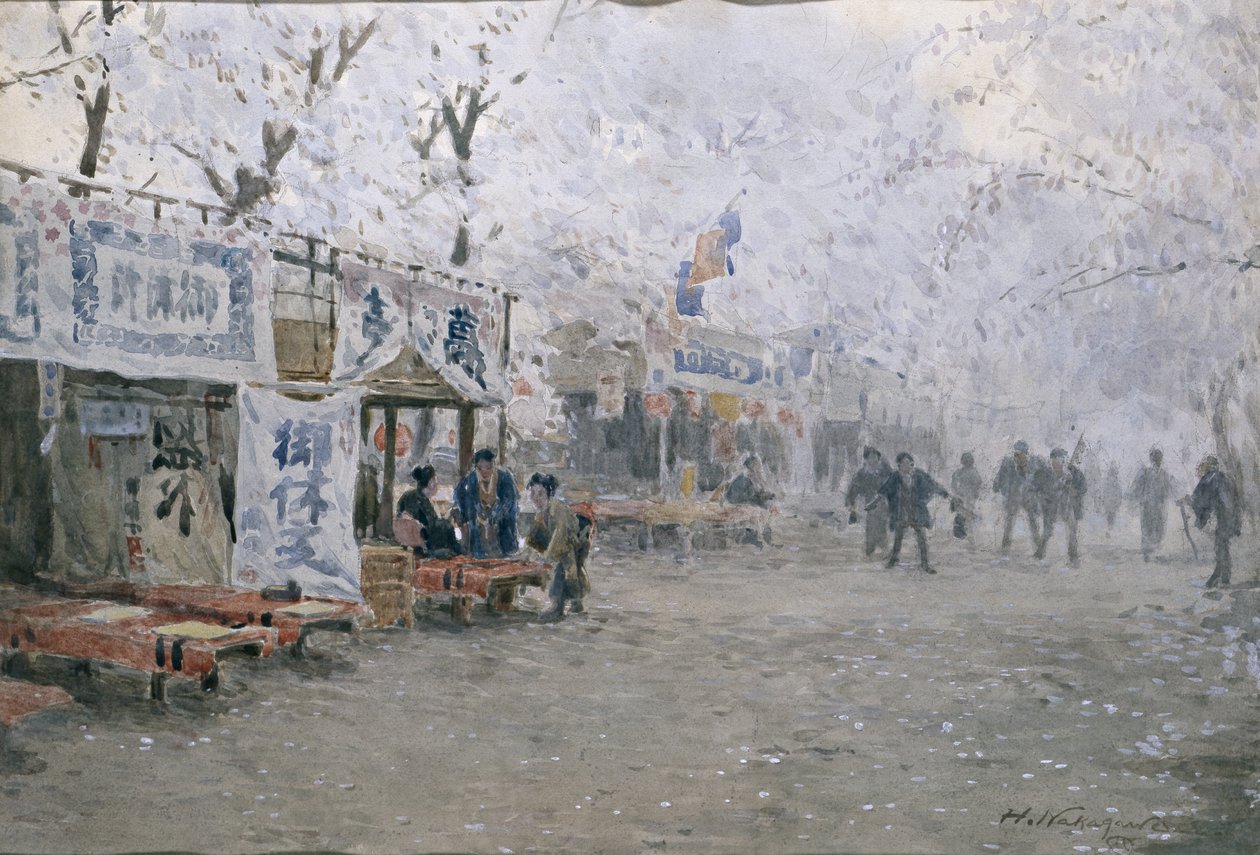 Cseresznyevirág Fesztivál, 1903 körül (akvarell törtfehér papírra) alkotó: Hachir Nakagawa