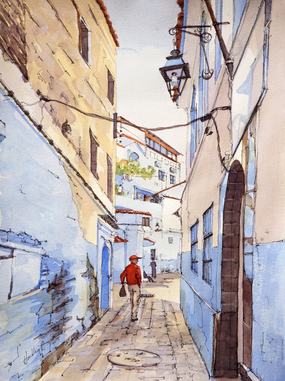 Látogató, Chefchaouen, Marokkó, 2024 körül (akvarell és tus) alkotó: Hadley Rampton