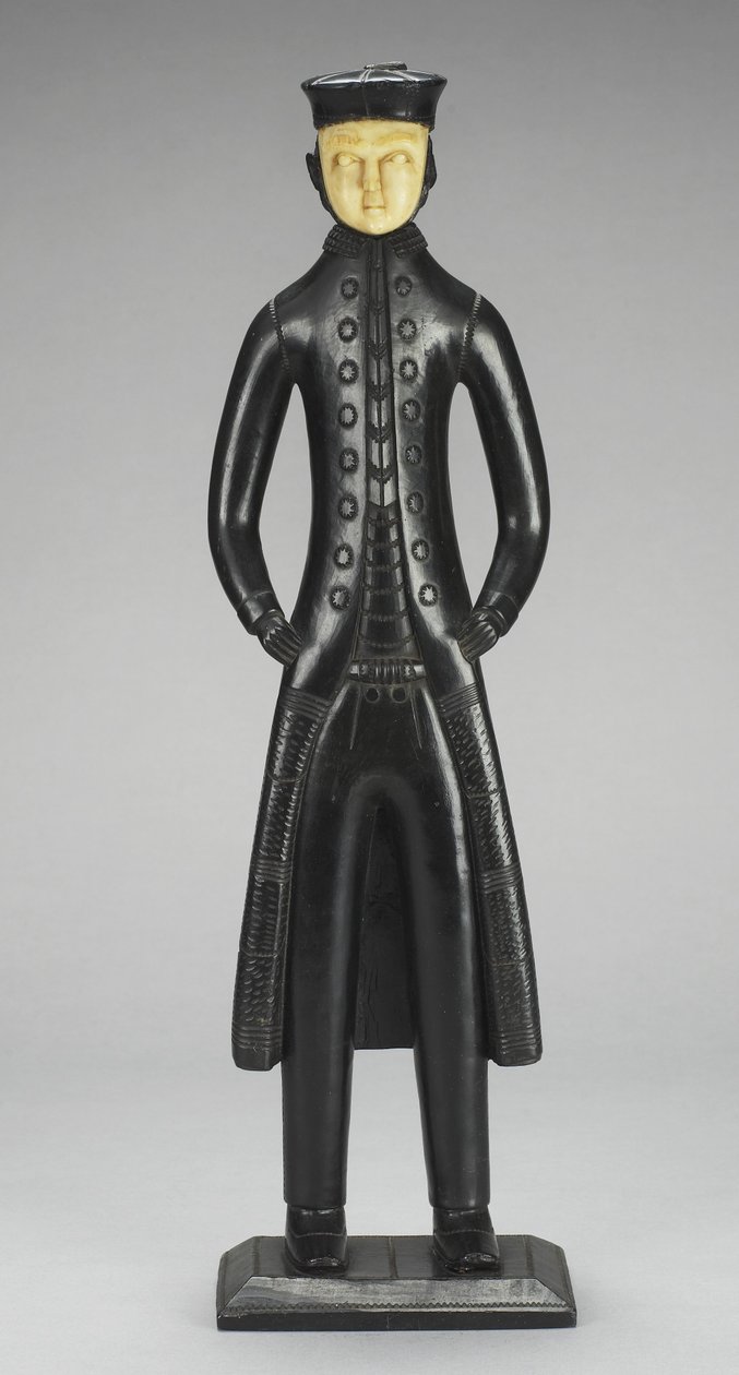 Tengeri kapitány figura, Queen Charlotte-szigetek, British Columbia, 1840 körül (argillit és elefántcsont) alkotó: Haida